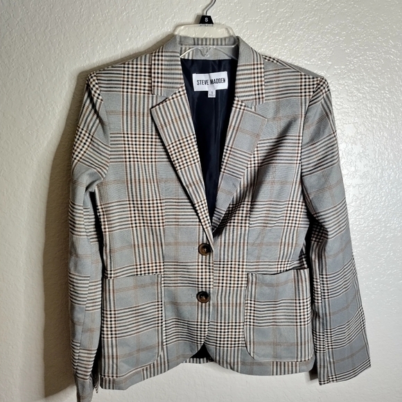 Steve Madden Talkshow Host Plaid Print Blazer sz S - Picture 2 of 9